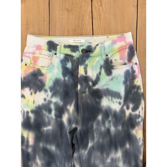 Women's PacSun High Rise Straight Tie Dye Jeans Ankle Cropped 28 Gray Pink Green - Picture 3 of 7